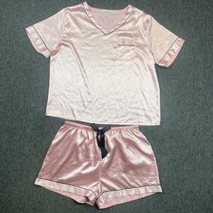 UVN Y2K Satin Pajama Set 2XL Pink Short Sleeve V-Neck Shorts Loungewear Coquette